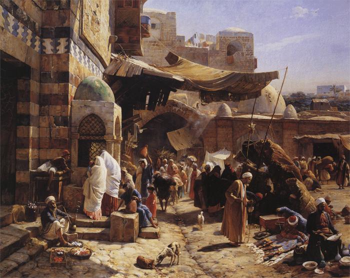 Gustav Bauernfeind Market in Jaffa Spain oil painting art